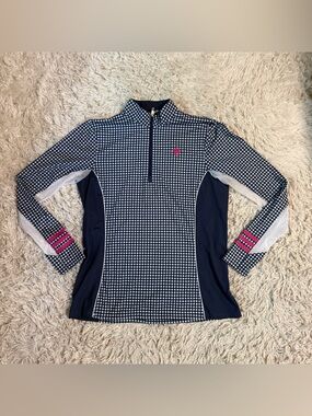 Women’s XL Navy/White Plaid Arista Long Sleeve Horseback Riding Sunshirt